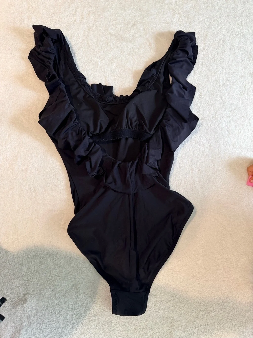 J. Crew Black Ruffle Strap u-Back One-Piece Swimsuit